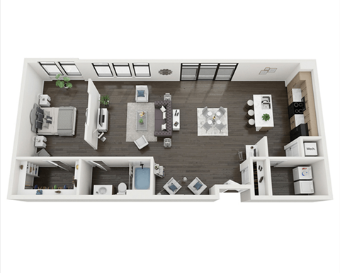 Floor plan for 1 bed, 1 bath, 870 sqft